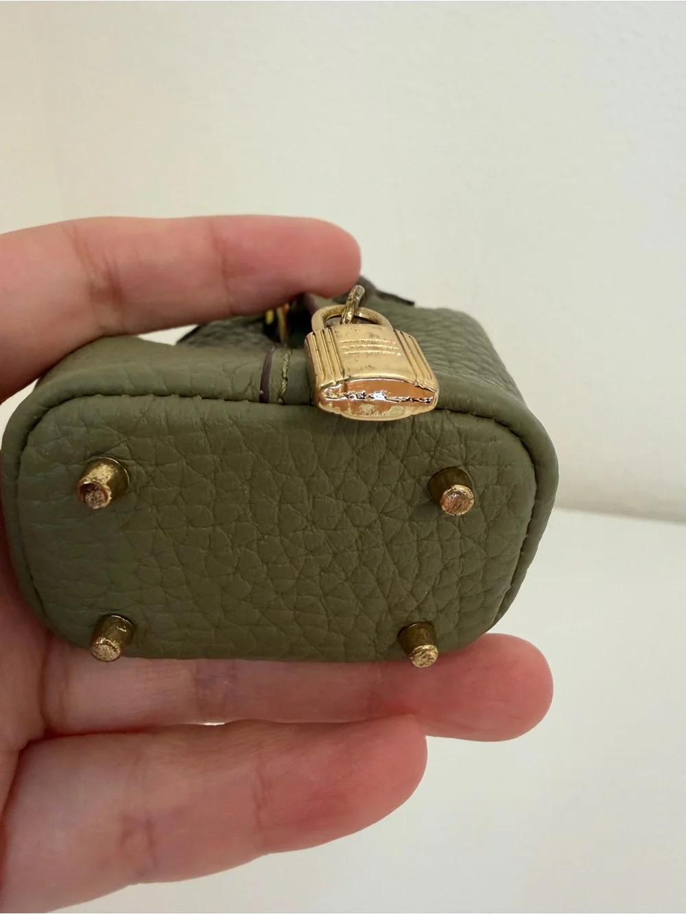 Top Grain Leather Mini Tote Bag Charm Olive Green Mini Purse Charm